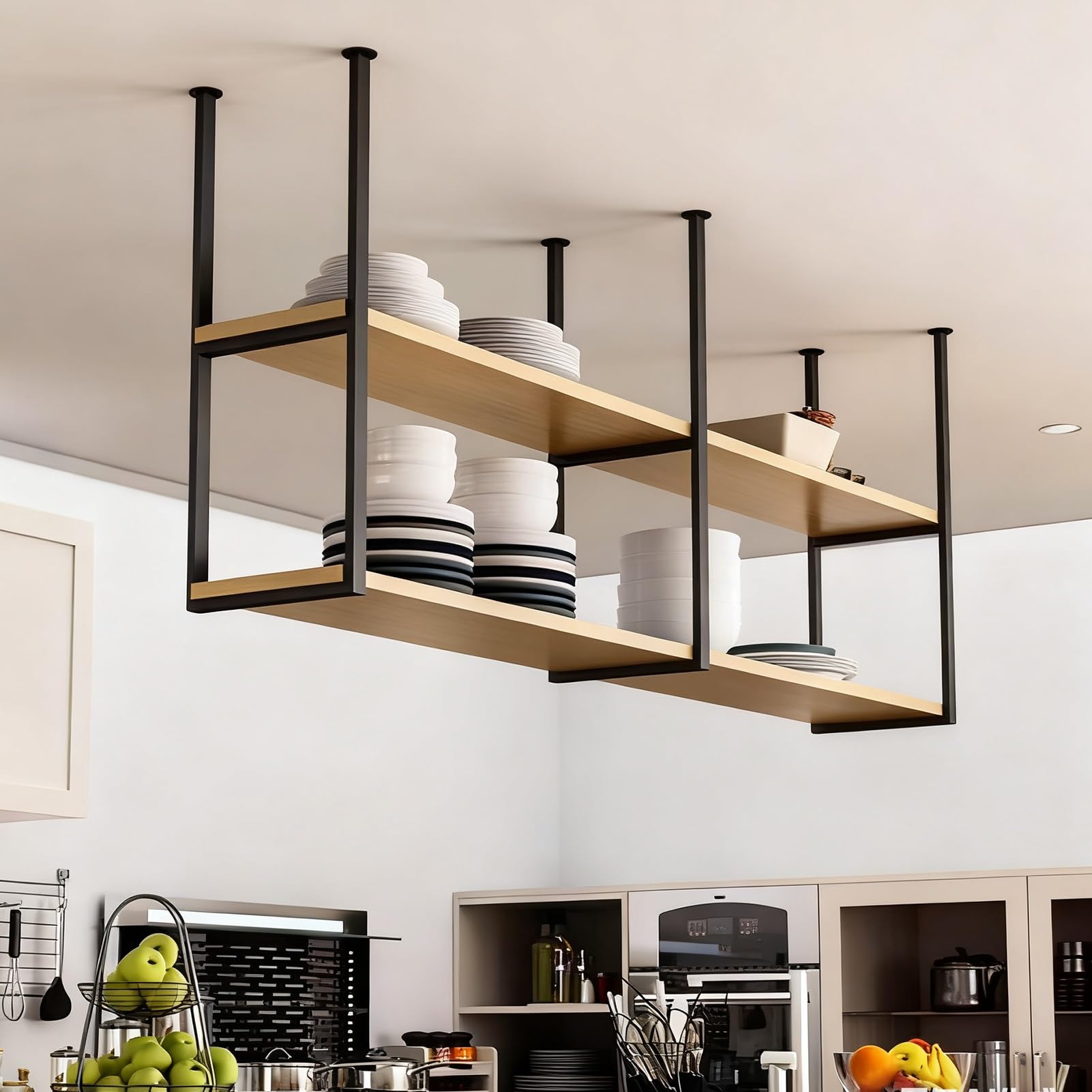 Étagère de rangement au plafond 2 niveaux 120cm pour bar et cuisine