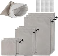 Vista 1 de MUOUM Juego de bolsas de juguetes de almacenamiento de doble cara (8 piezas en 3 tamaños), bolsas de microfibra con cordón, organizador de juguetes