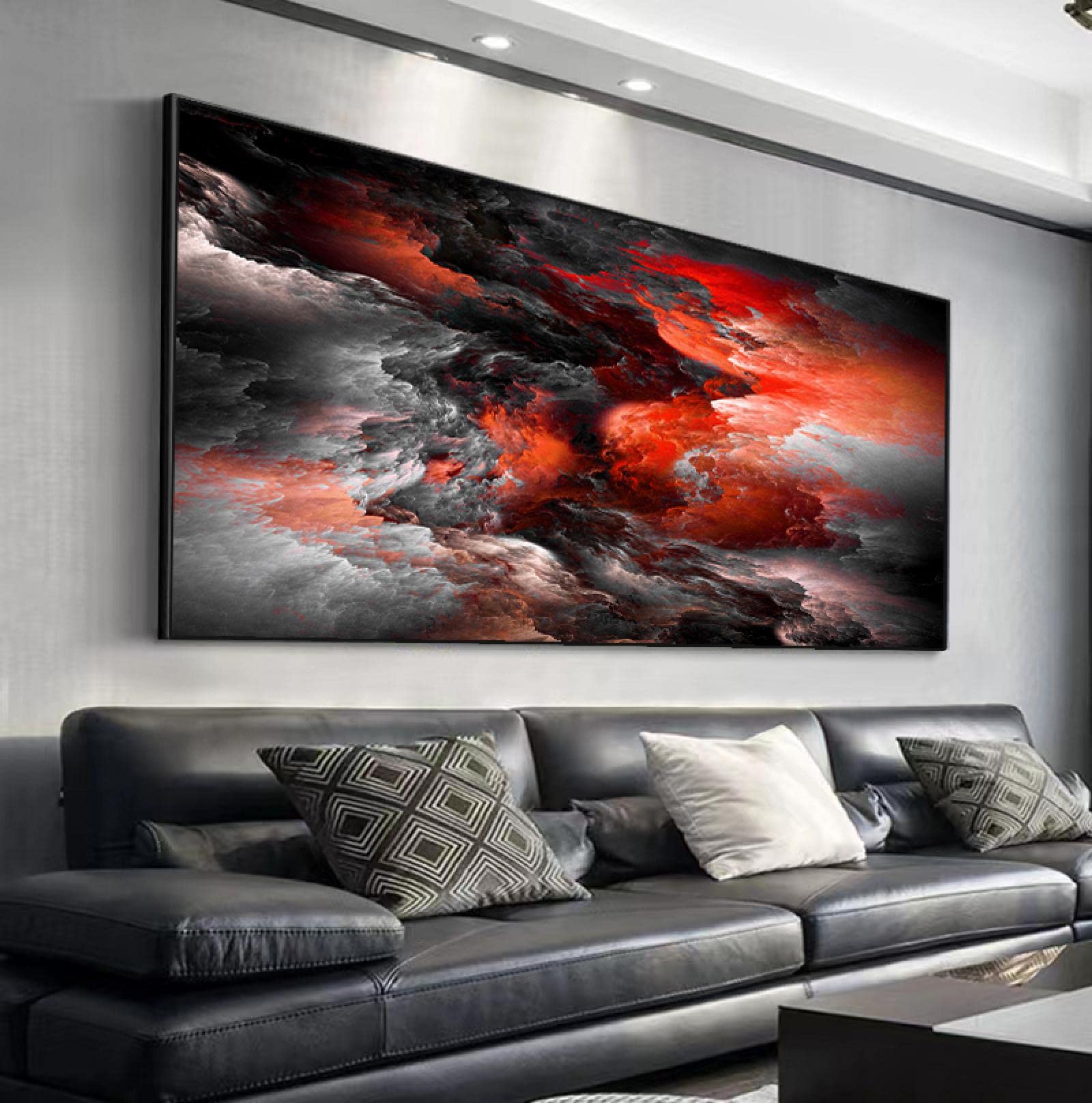 Red Black Cloud Abstract Large Frames Posters Lienzo Arte de la pared Pintura al óleo Carteles e impresiones sobre lienzo Cuadro de pared 80x163cm (31x64in) Con marco