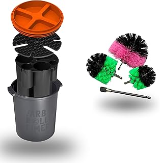 Farbeimer mit Deckel inkl. 4-teiligem Reinigungsbürsten-Set - Farbrolleimer Orange zur luftdichten Aufbewahrung für Farbrollen - Hält Farbroller frisch - Nachhaltiger Malerbedarf - Made in Germany