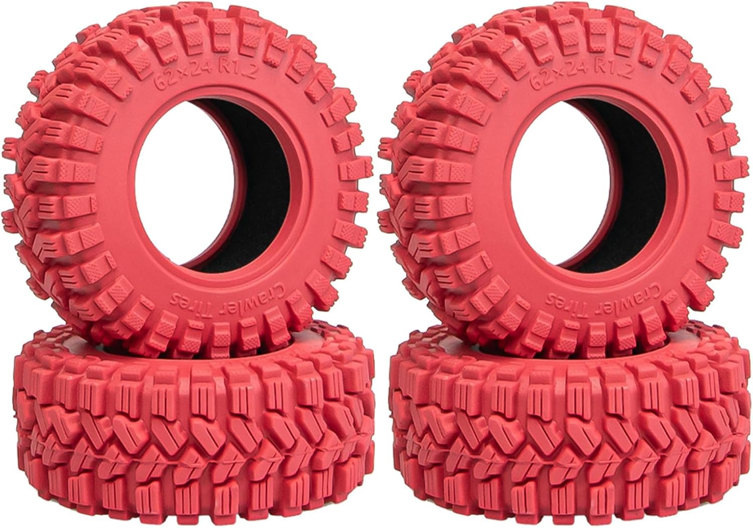 4PCS RC 1.2" Beadlock Tires 62 * 24mm Colored Rubber Crawler Tires for 1/18 Trx4m,1/24 SCX24 FCX24 RC Crawler Car (Red A)