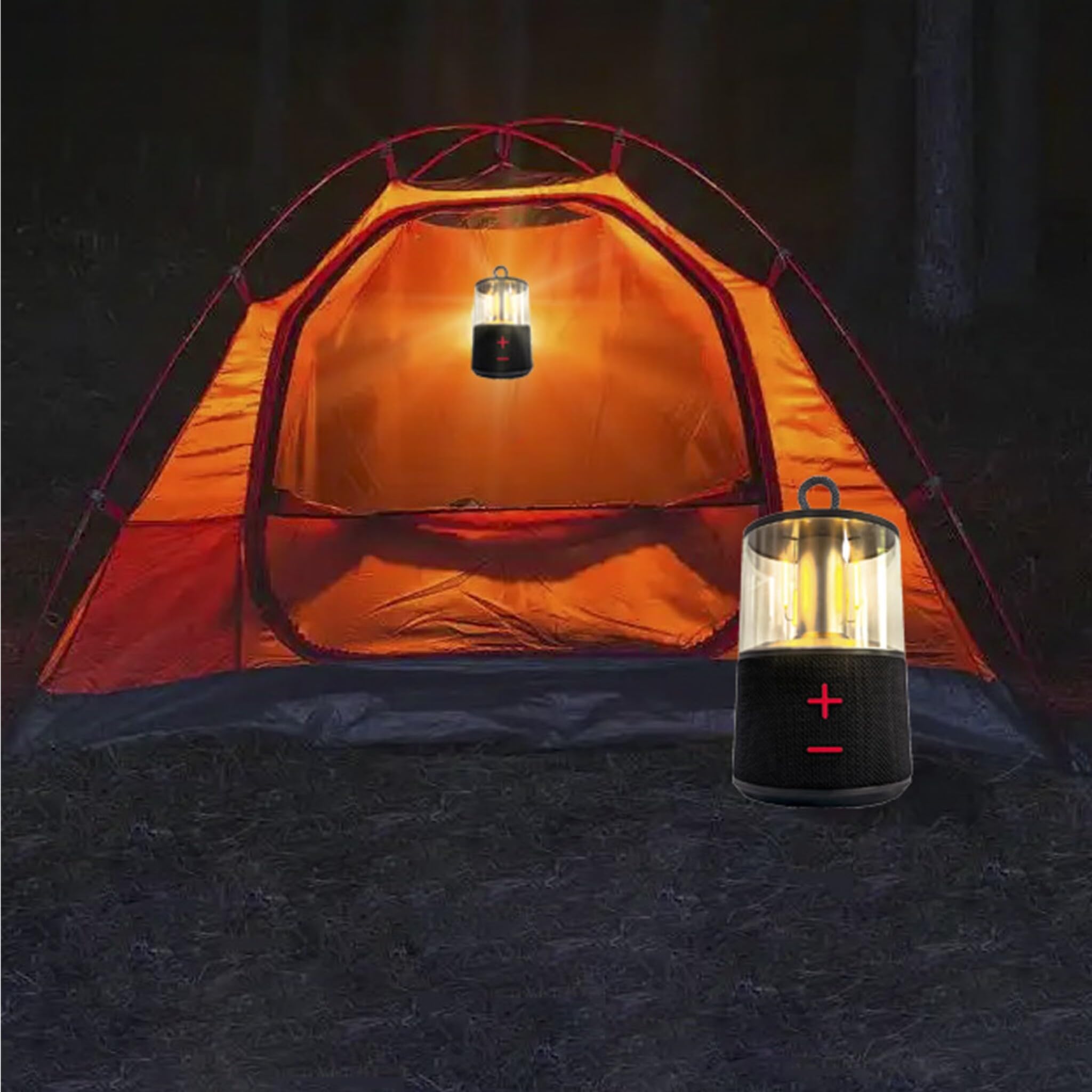 Lampe de Camping LED Rechargeable Portable avec Haut-parleur Bluetooth, Ampoule LED Vintage pour Tente, Lampe Vintage pour Table de Pub en Plein Air (Noir)