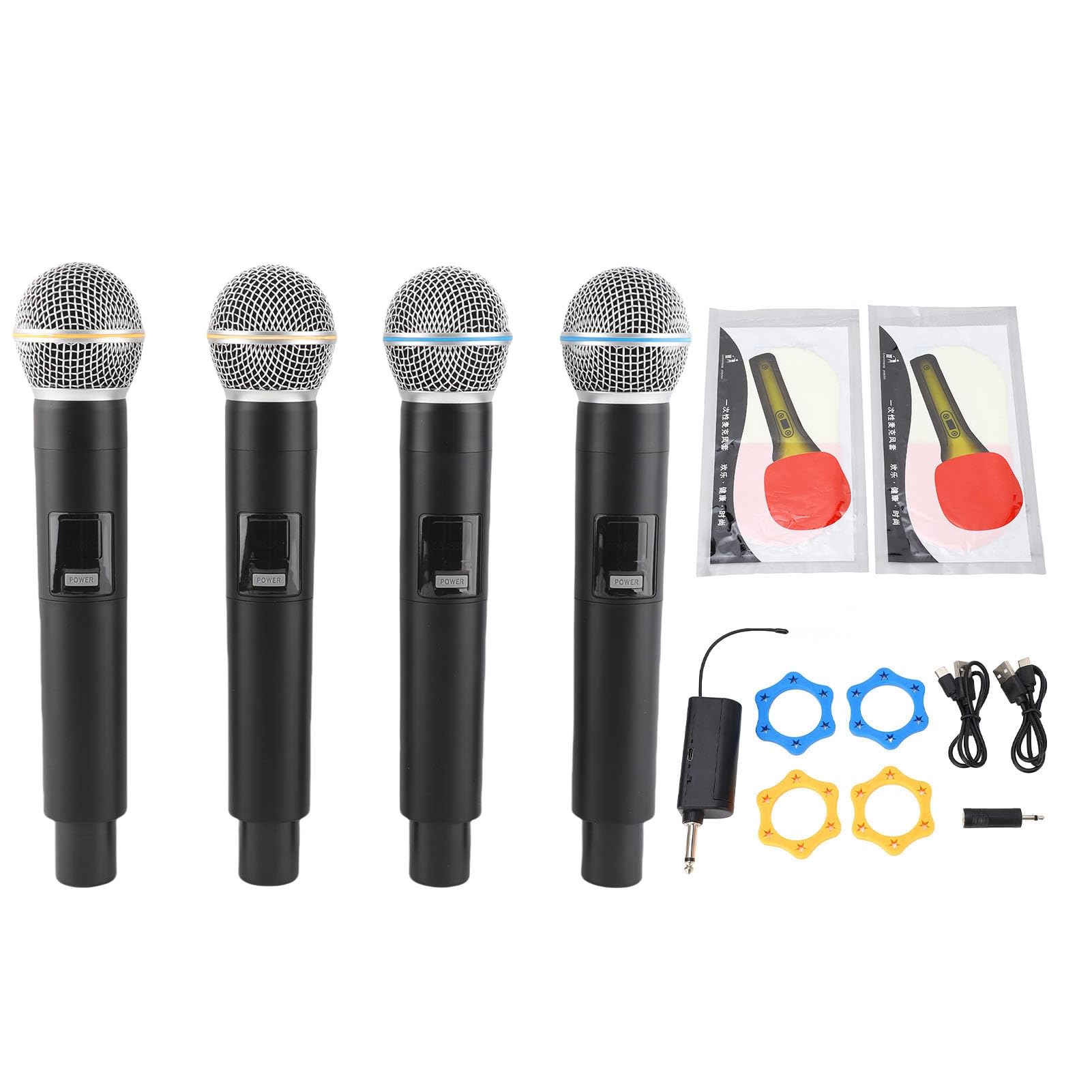 Tbest Set di Microfoni Wireless Set Professionale VHF Banda 4 Cordless Portatile MIC DYNAMIC MIC 164ft Range per la Registrazione del Karaoke Metal Karaoke