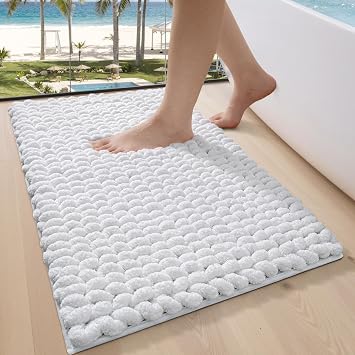 LUMI Chenille Bathroom Rug, Non Slip Absorbent Bath Mat, White, 16"x24"