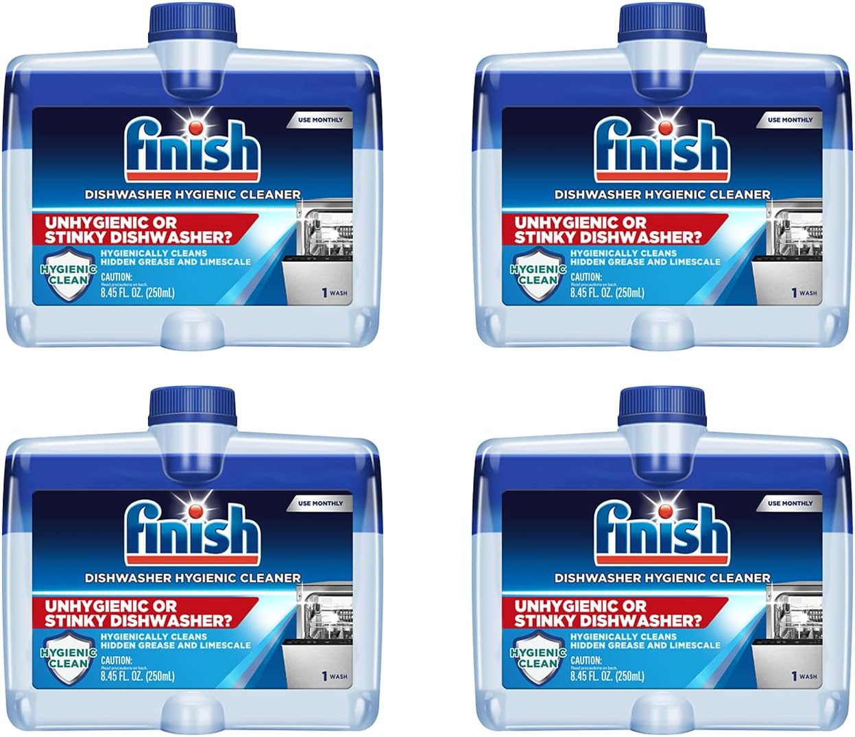 Dishwasher Machine Cleaner, 8.45 fl oz Bottle, Dual Action to Fight Grease & Limescale (Pack of 4)