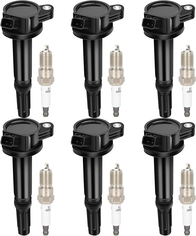 Kit de bobinas de ignição ECCPP UF486 com velas de irídio SP433 para motor V6 – Conjunto com 6