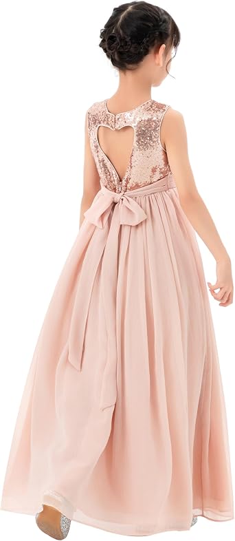 Chiffon Sequins Heart Cutout Flower Girl Dresses for Beauty Pageants SH1