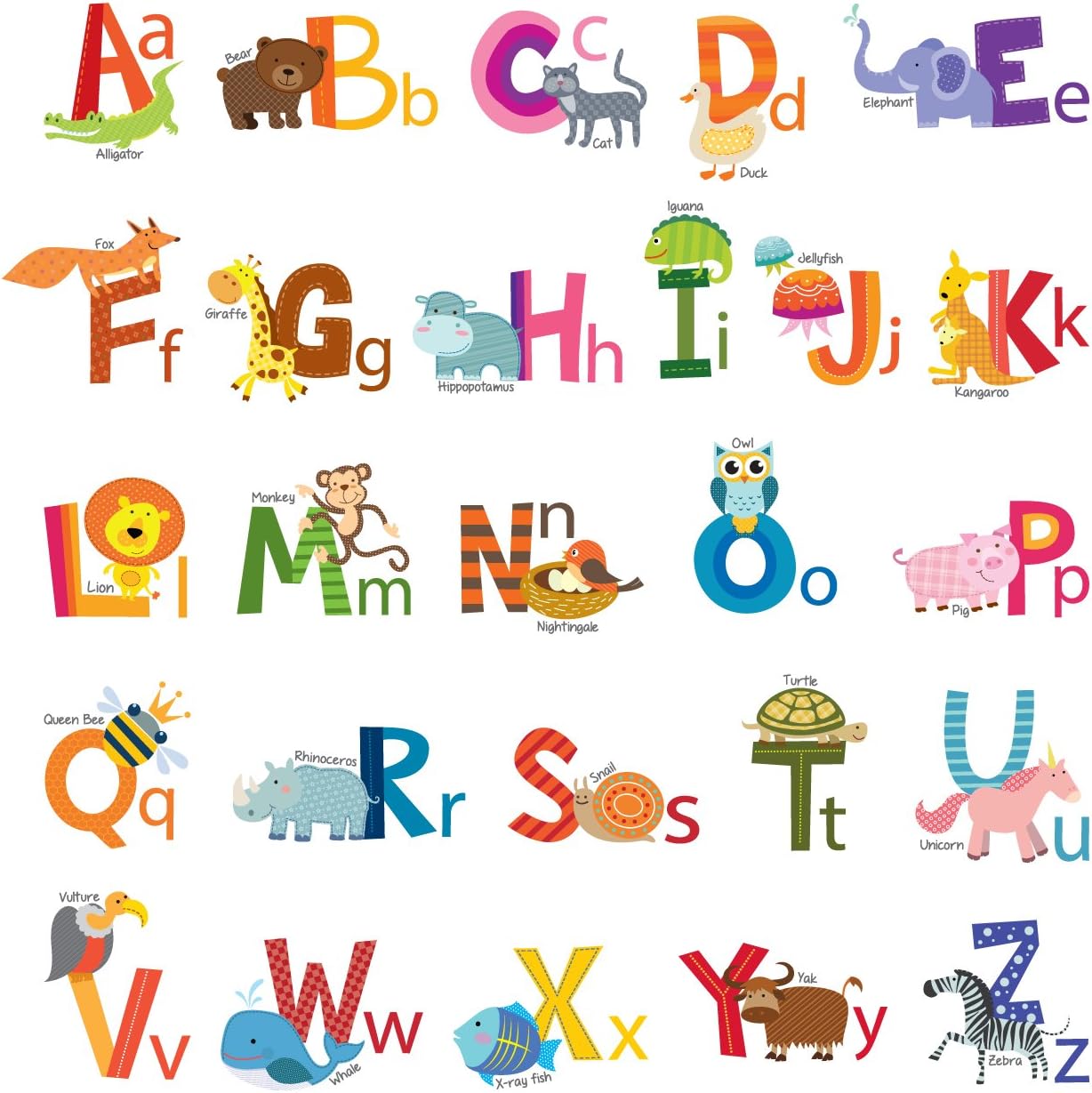 DECOWALL DS4-8002 Animal Alphabet Kids Wall Stickers Wall Decals Peel and Stick Removable Wall Stickers for Kids Nursery Bedroom Living Room (Small) Decor