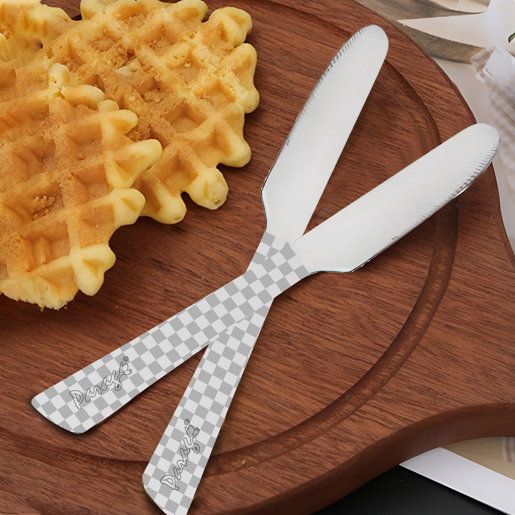 Parage 6 Pieces Stainless Steel Premium Dinner Knives, Butter Knife Set, Silver, Checks Design, 21 cm 4