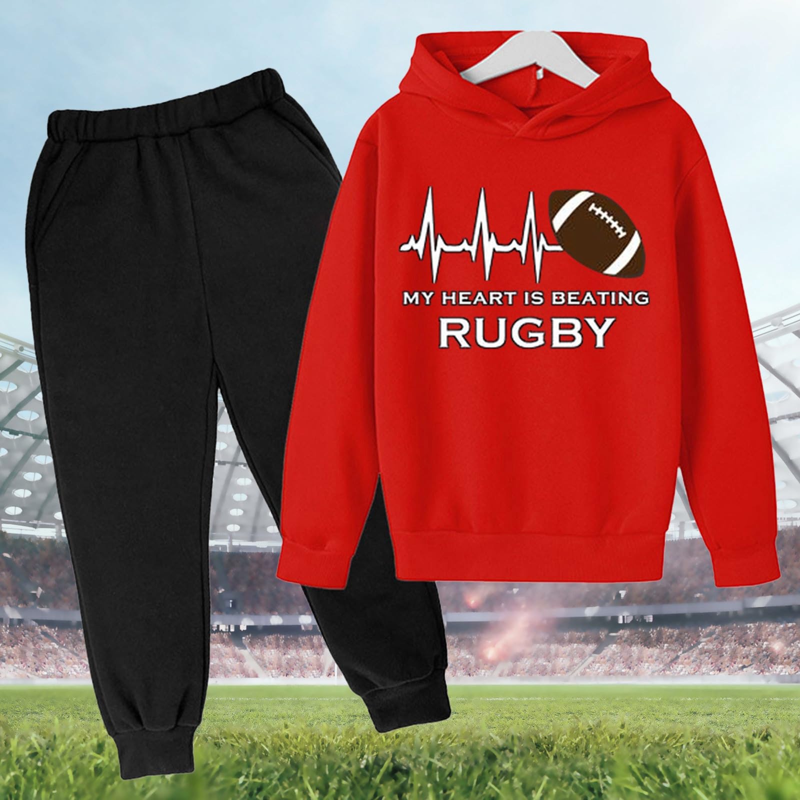 Ensemble Enfant Garcon, Ensembles-Rugby-De-Sport-Garçon Tenue De Sport Enfant Garçon Ado Survêtement De Sport Chic Ensemble À Capuche Et Pantalon Jogging Garçons