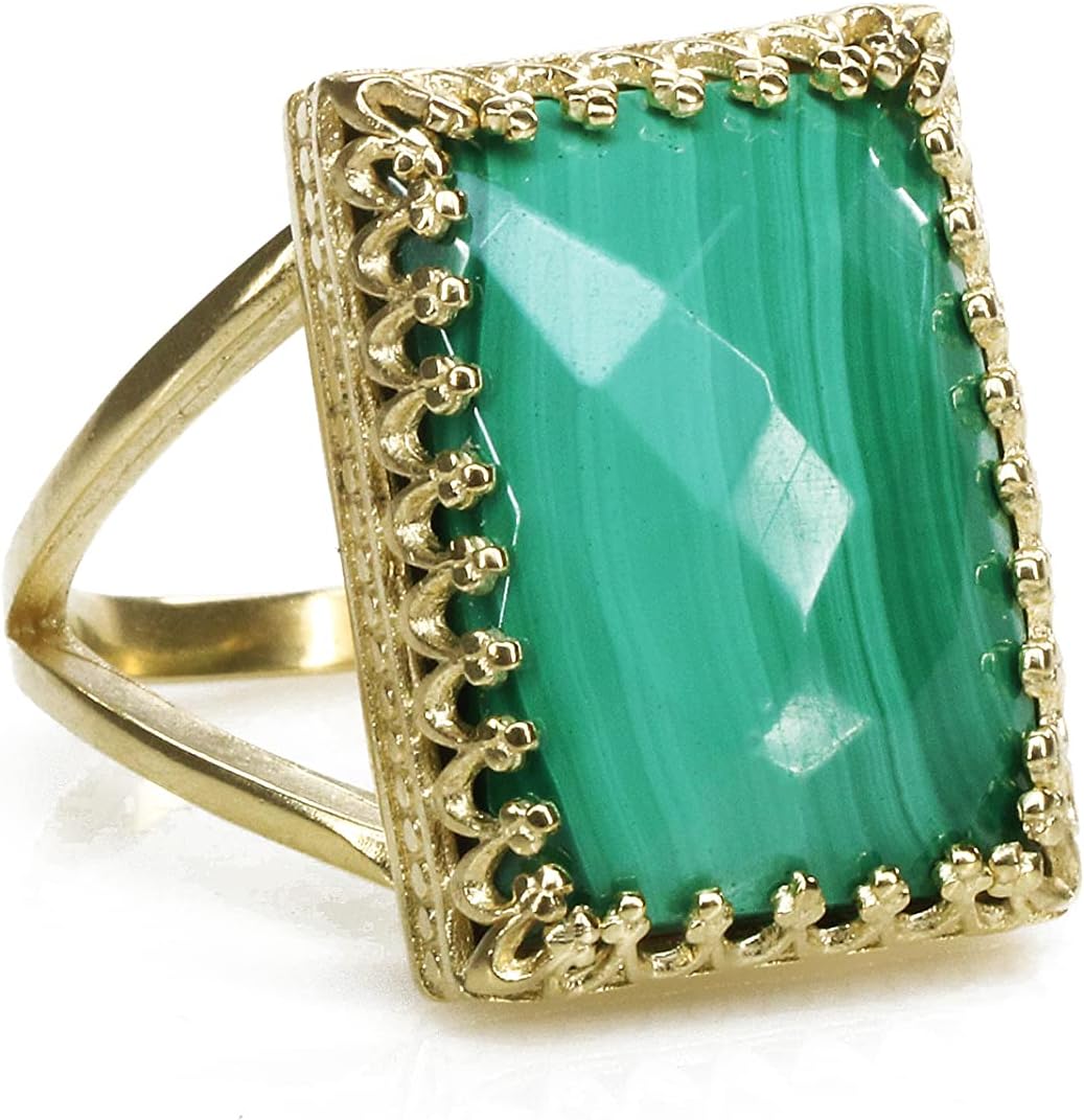 Statement Malachite Ring - Vintage Fashion Rings, Engagement Rings, Gemstone Rings - Handmade Gold Rings for Her - Custom Size and Material