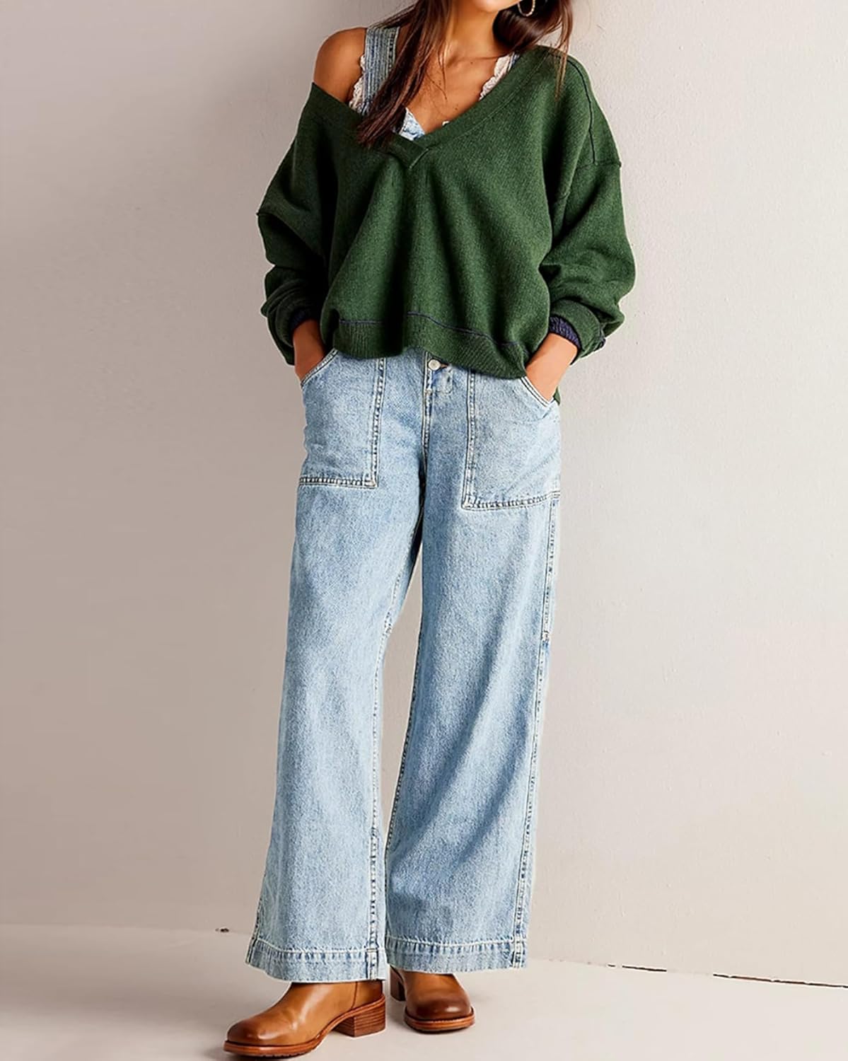 Kedera Women's Casual Baggy Denim Adjustable Denim Bib Overalls Loose Wide Leg Jeans Pants Jumpsuits with Pockets - Image 6