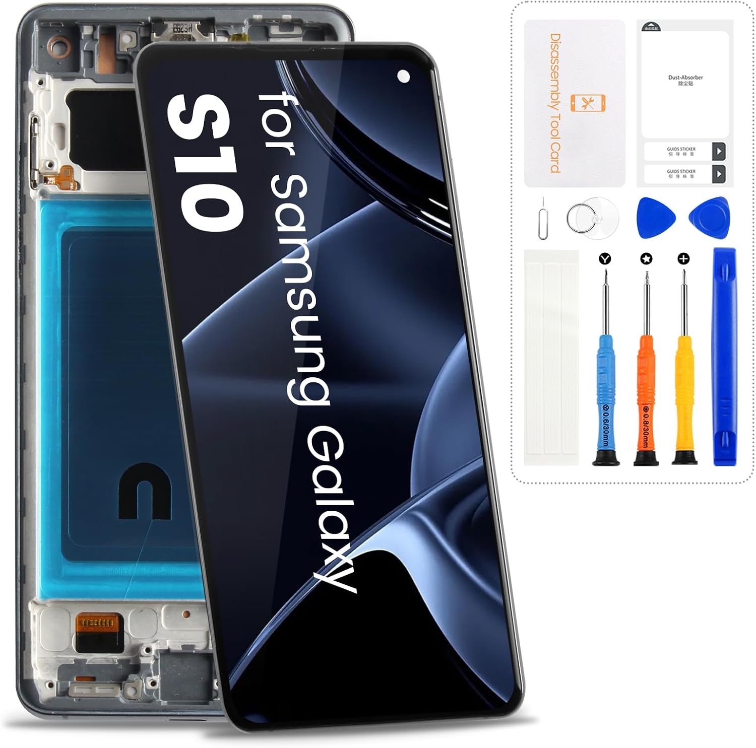 for Samsung Galaxy S10 Screen Replacement for Samsung S10 LCD Display SM-G973F G973U G973W Digitizer Touch Assembly Repair Parts with Frame (No Fingerprint,Incell)