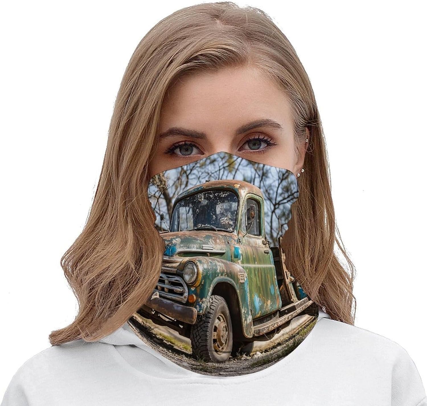 Old Truck Car Neck Gaiter Bandana Windproof Breathable Face Mask Cover Face Cover Cold Weather Gator Scarf Winter Neck Warmer Gaiter Half Balaclava Scarf Mask for Men Women