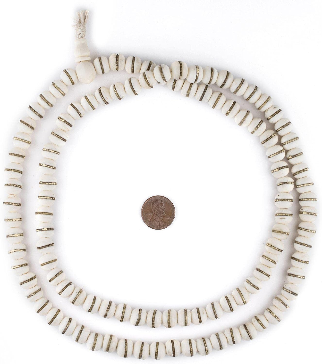The Bead Chest Brass-Inlaid White Bone Mala Beads (10mm): Nepal Spacers Buddhist Tibetan Prayer Beads