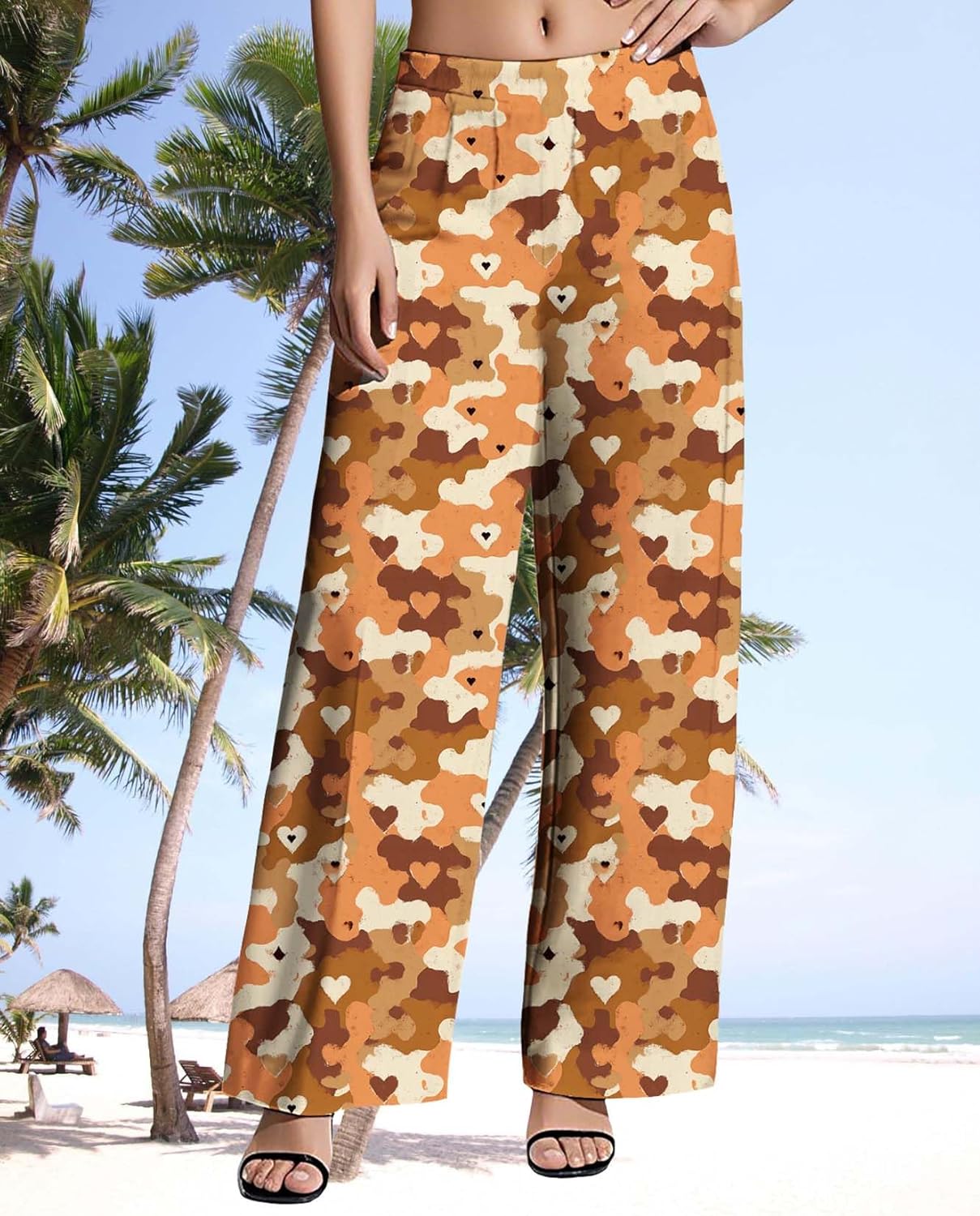 Womens Wide Leg Pants Plus Size High Waisted Pattern Print Lounge Trousers Classic Basic Comfy Work Office Pant - Image 2