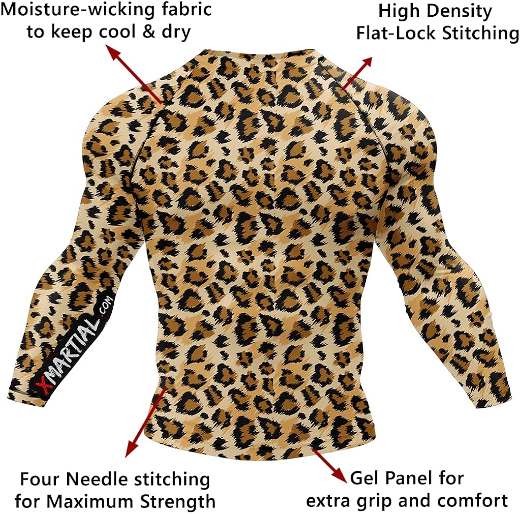 XMartial Cheetah & Leopard Compression Rash Guard for BJJ, Jiu Jitsu, MMA, Grappling and Wrestling Long Sleeve XXS - 3XL : Sports & Outdoors