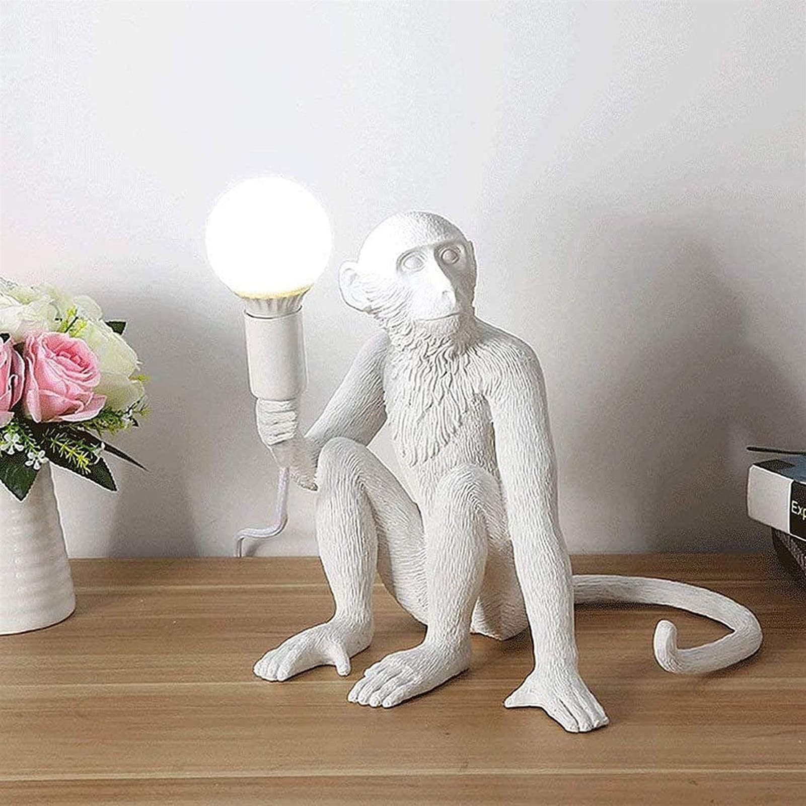 Creative Personality Country Monkey Table lamp Industrial Vintage Living Room Study Table lamp Pub Decoration Bedside Reading lamp Dining Room Cafe Desk lamp E27 (Color : White, Size : Sit)