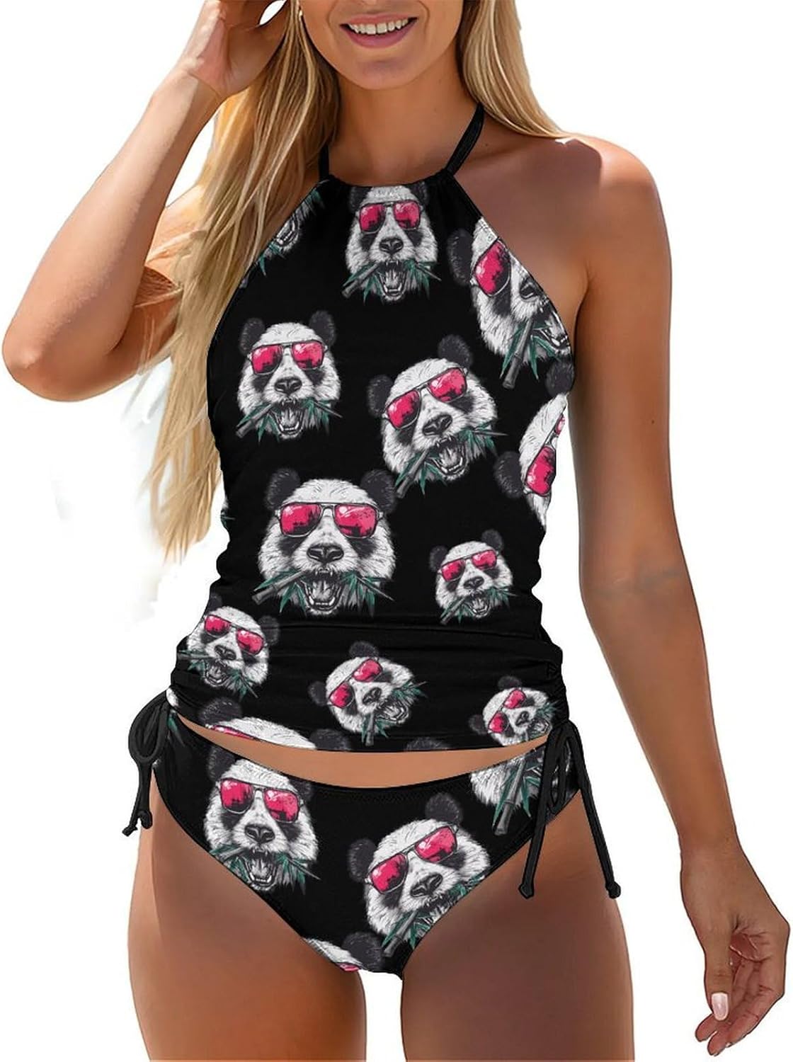 Cool Panda Wearing Glasses Funny Women's String Swimwear Set 2 Pcs Tankini Swimsuits Bathing Suit