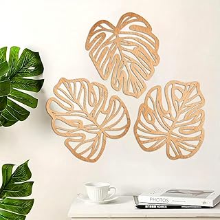 FTTYUBE 3Pcs Palm Leaves Wood Wall Decor Tropical Wall Art Jungle Decor Vintage Palm Wooden Natural Leaves Plant Wall Decor for Boho Bathroom Kitchen Garden Vintage Plaque