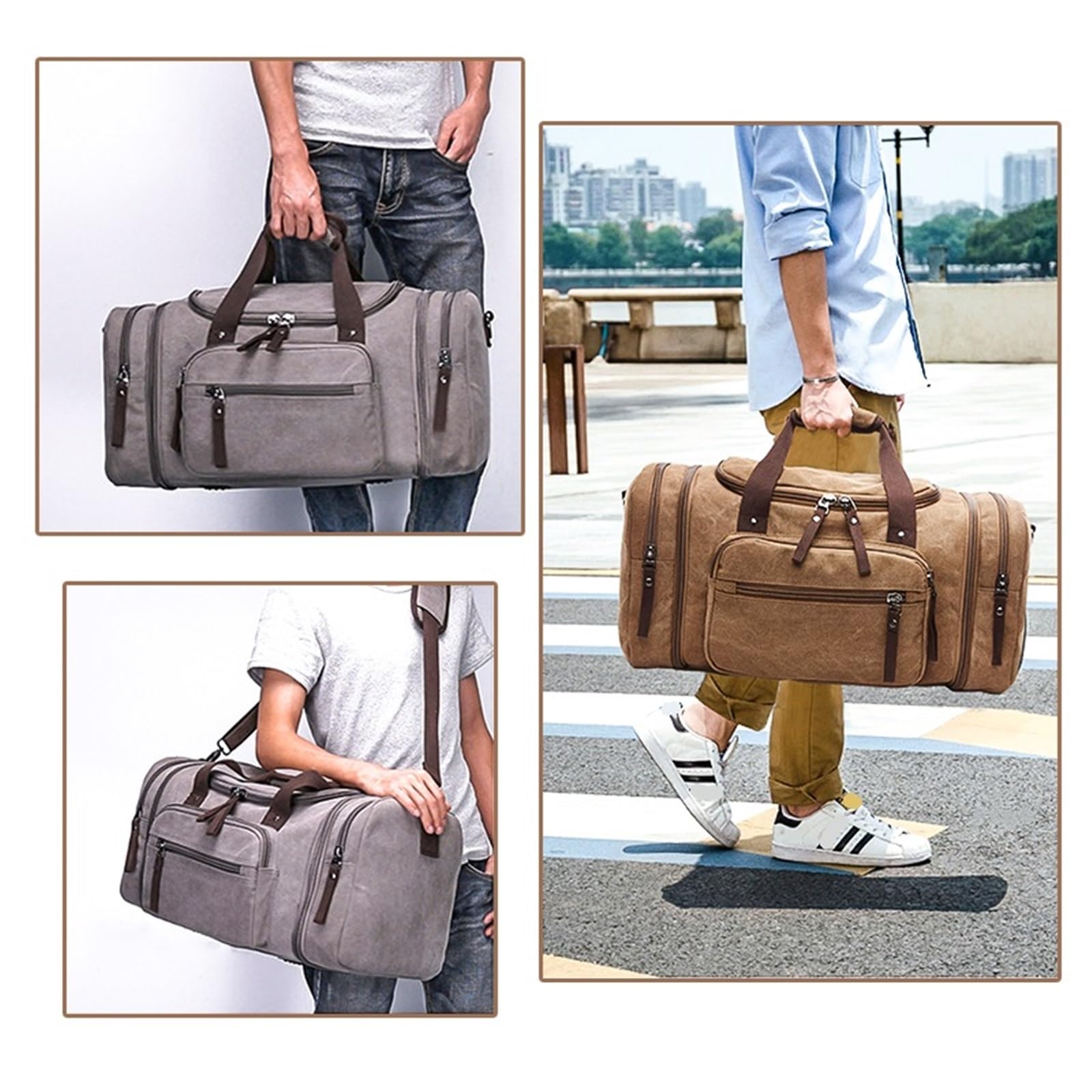 Bolsas de Viaje de Lona, ​​Gran Capacidad, Equipaje de Mano, Bolso de Lona for Hombre, Bolso de Viaje, Bolso de Fin de Semana(Brown)