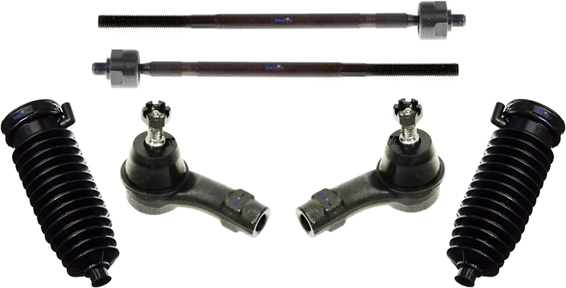 6 Pc Front Steering Kit Tie Rod Linkages and Rack and Pinion Bellow Boots