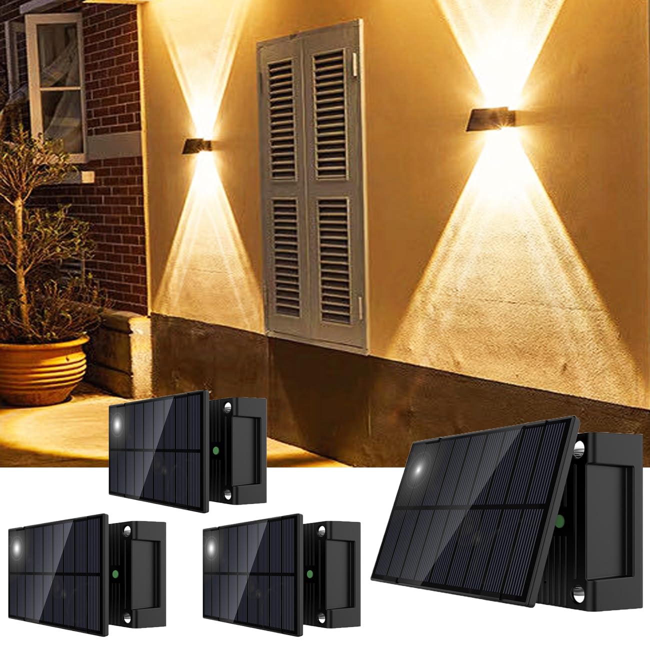 Talwei Solar Wandleuchte Aussen Up and Down Leuchten Solarleuchte für Außen Warmweiß Led Beleuchtung Wasserdichte Wandleuchte Wand kabellos Wasserdichte Zaun (4, 6 LEDs)