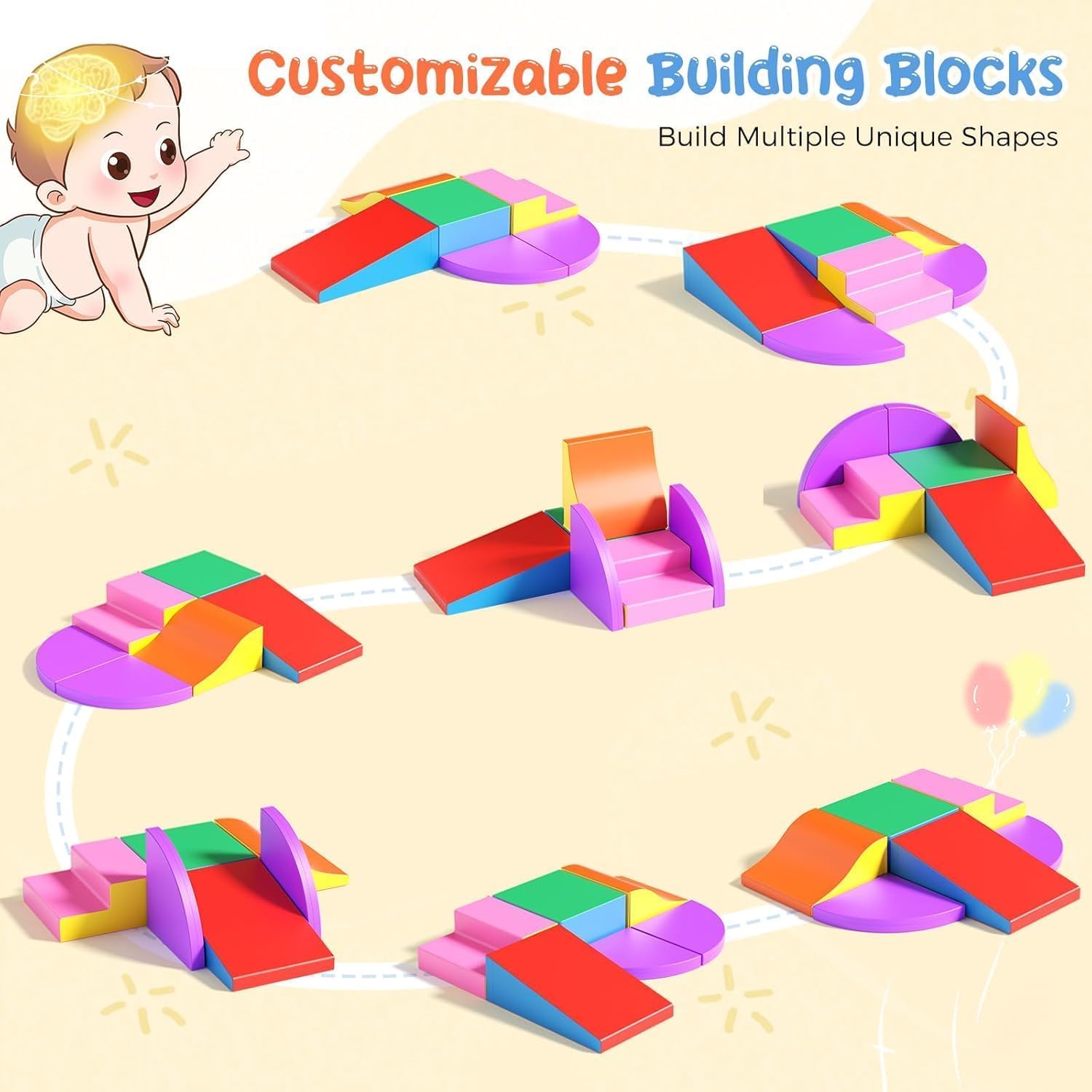 Schaumstoff bausteine Schaumstoff-Kletterblöcke für Kleinkinder, Softplay-Bällebad, Softplay-Klettern mit faltbarem Block, Montessori Spielzeug Set für Indoor-Spaß, Baby Soft Playset