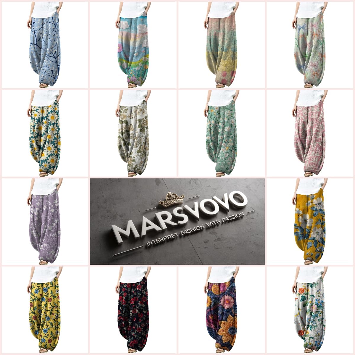 Trousers Pants for Women Wide Leg Floral Print Boho Pants Palazzo Elastic Lounge Casual Lantern Harem Pants - Image 3