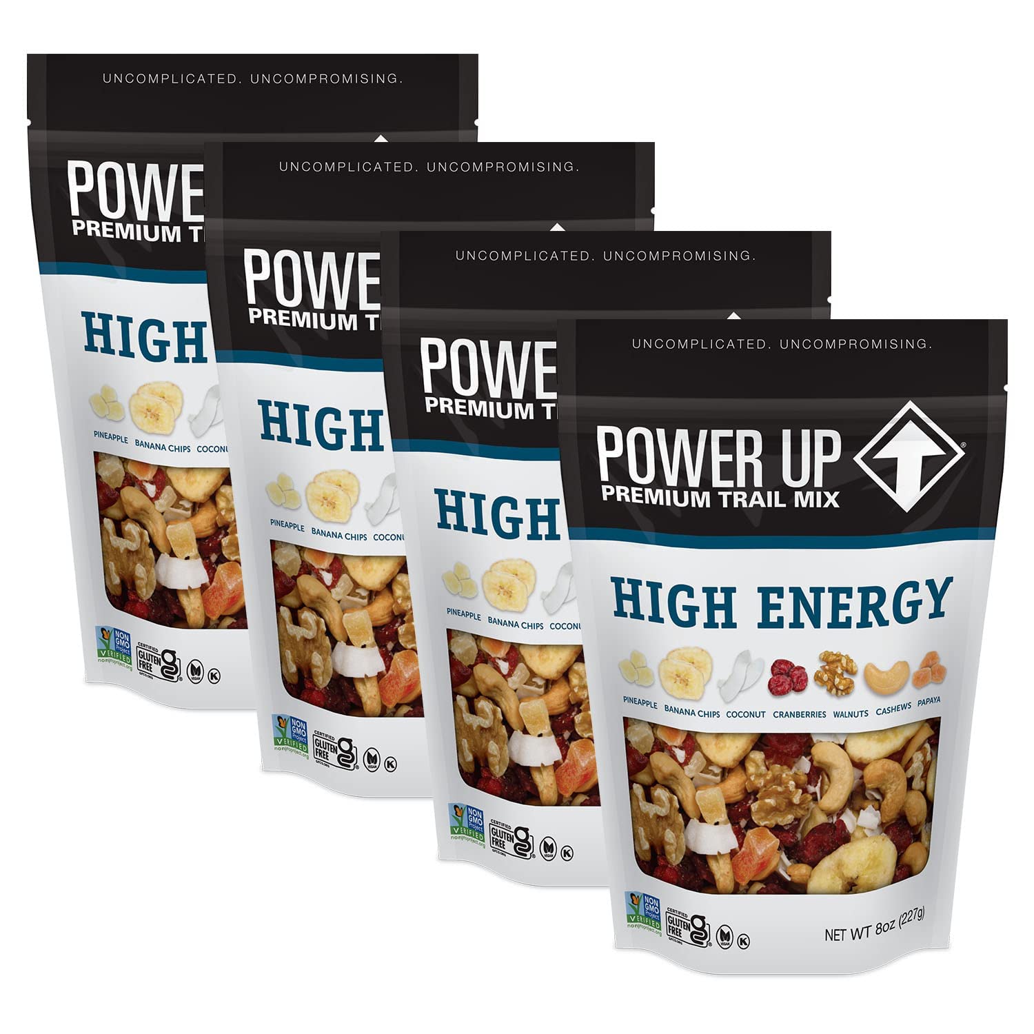 Power Up High Energy Trail Mix By Gourmet Nut, Walnuts, Banana Chips, Cashews, Coconut, Cranberries &amp; Papaya Mix - Keto &amp; Paleo Friendly Snacks - Non GMO Vegan Gluten Free Kosher, 8oz Bags, Pa