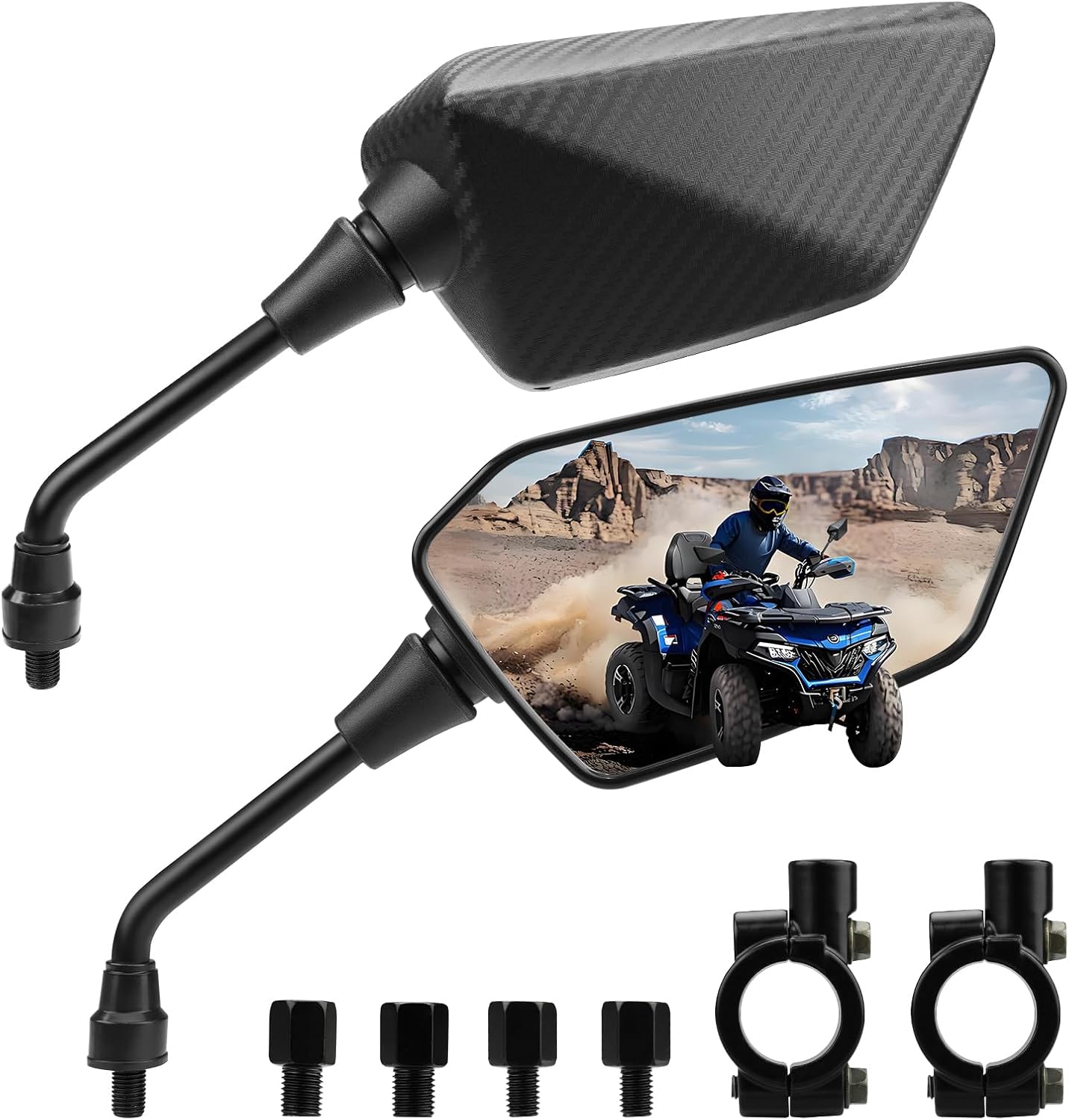 BOJE ATV Mirrors,Motorcycle Mirrors for handlebars, HD,Blast-resistant with 8mm 10mm Bolt, 7/8" Handle Bar Mount Clamp Compatible with ATV,Motorcycle Moped Sportsman Dirt Bike Cruiser 4 wheeler