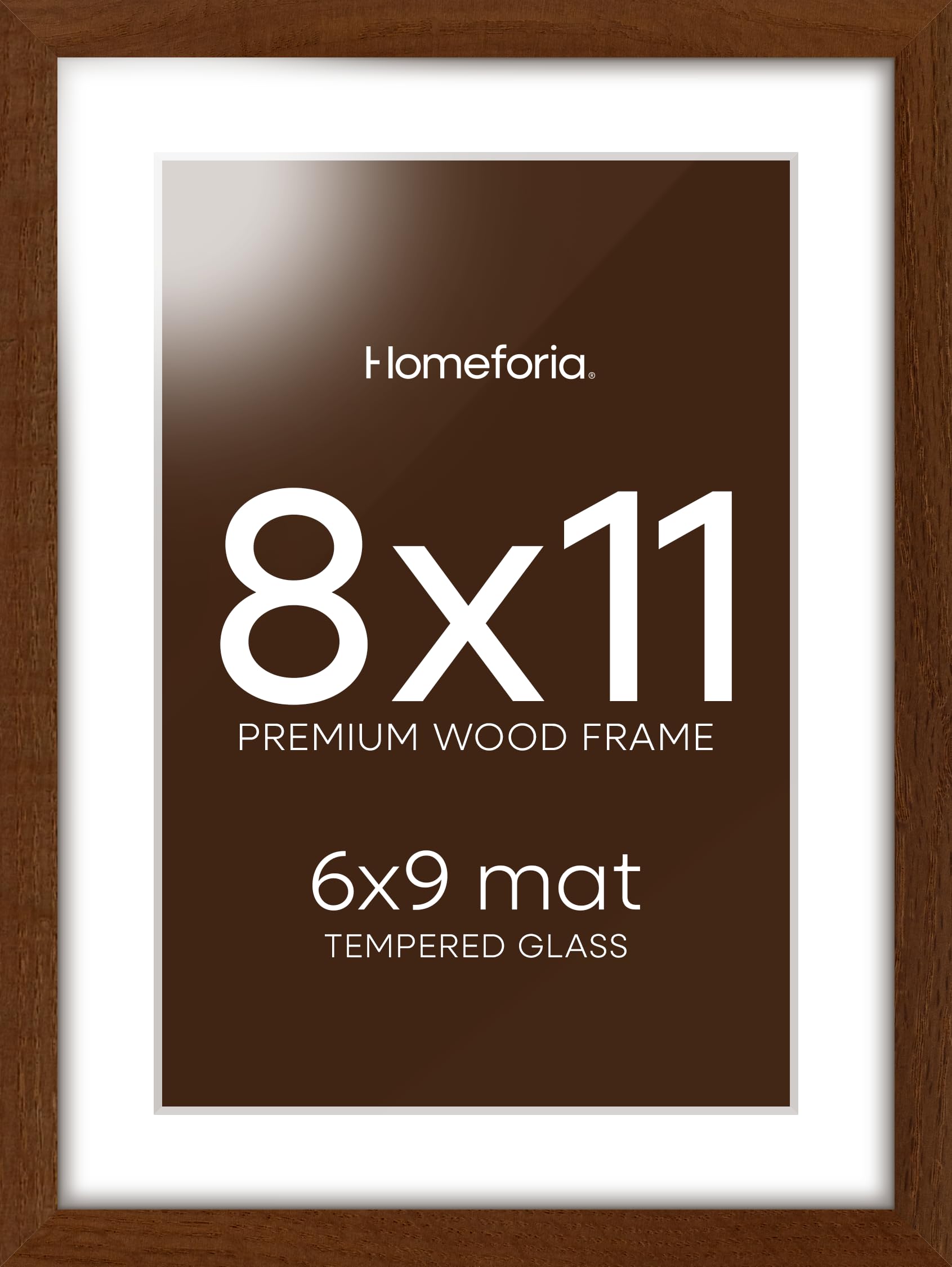 Homeforia 8x11 Brown Oak Picture Frame, High-End Wood, 6x9 Mat, Glass
