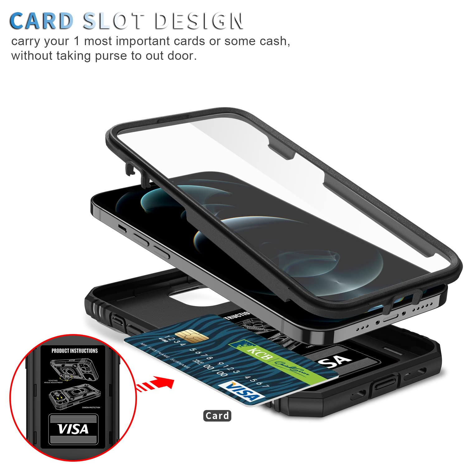 Cover per iPhone 12, Custodia iPhone 12 Pro Vera Pelle Portafoglio Slot