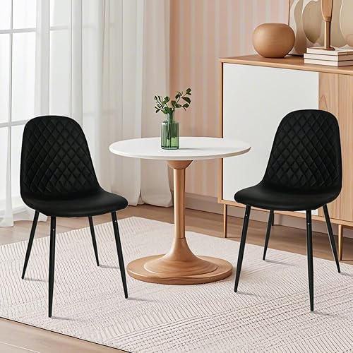 Miniatura 2 de CangLong Juego de 2 sillas de comedor modernas negras de piel sintética, sillas de comedor tapizadas con patas de metal para cocina, sala de estar,