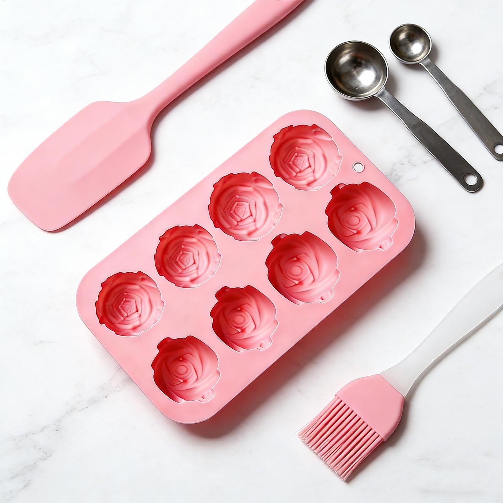 Moldes de chocolate de silicona con forma de rosa para hornear, molde de goma y caramelo para fondant de chocolate con flor de rosa de 6 cavidades, antiadherente, reutilizable para cubitos de hielo — view 4