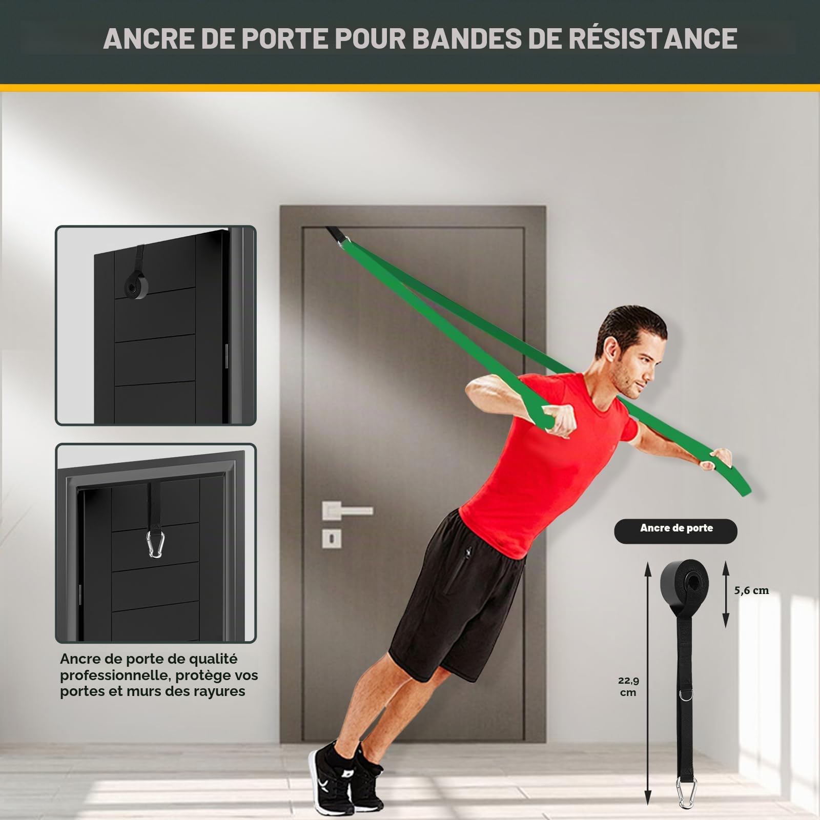 Lot de 5 Bandes de Résistance avec Ancrage de Porte pour Fitness, Yoga, Pilates, Musculation