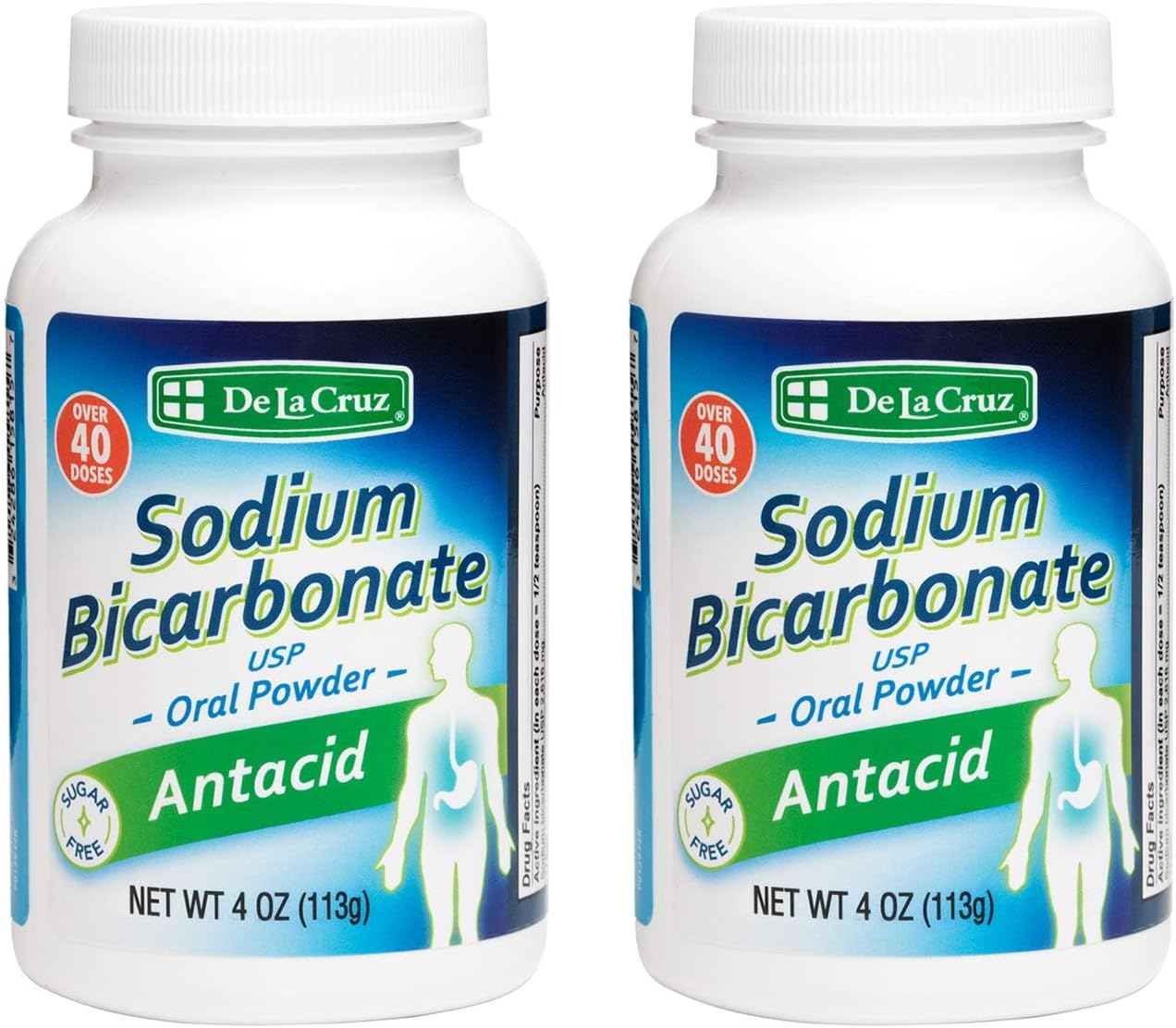 De La Cruz Pure Sodium Bicarbonate, USP Grade, Antacid Powder, 4 OZ. (2 Bottles)