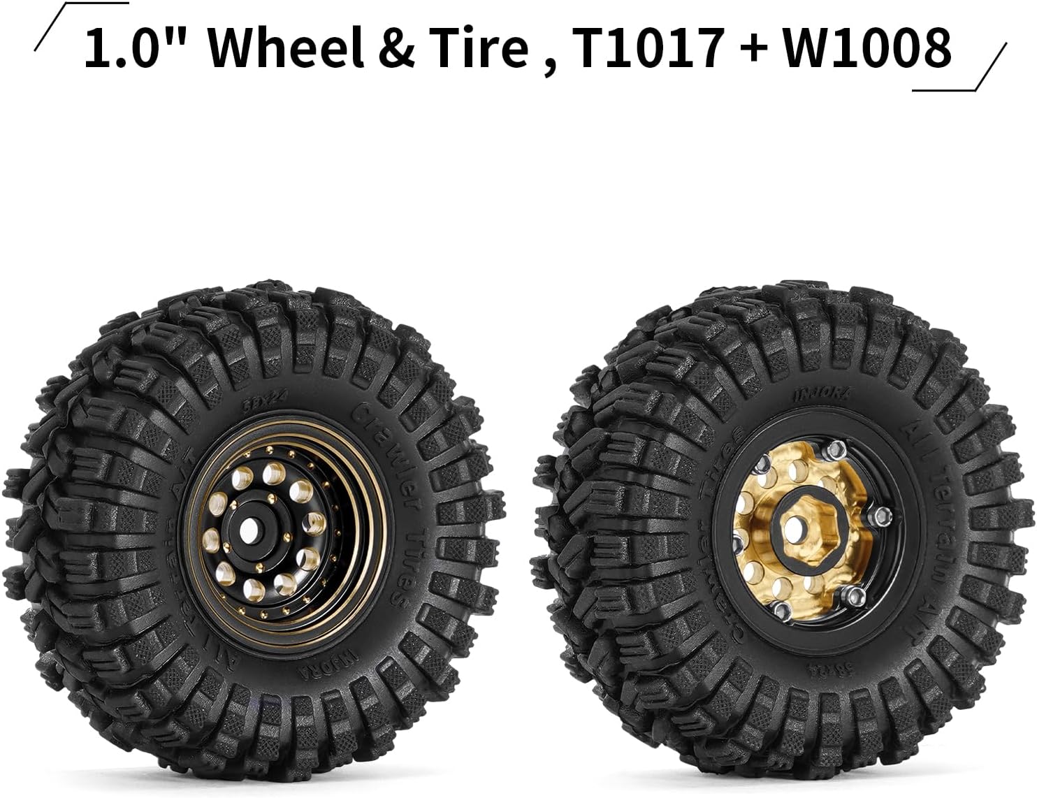 INJORA Black Coating Brass 1.0 Beadlock Wheel Tires Set for Axial SCX24 AX24 TRX4M FCX24 Upgrade 1/24 1/18 RC Crawler Car（Black）