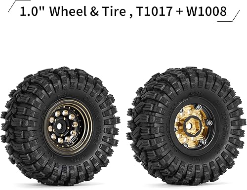 Miniatura 2 de Juego de neumáticos de rueda Beadlock de 1.0 de latón con revestimiento negro INJORA para Axial SCX24 AX24 TRX4M FCX24, actualización 124 118 para