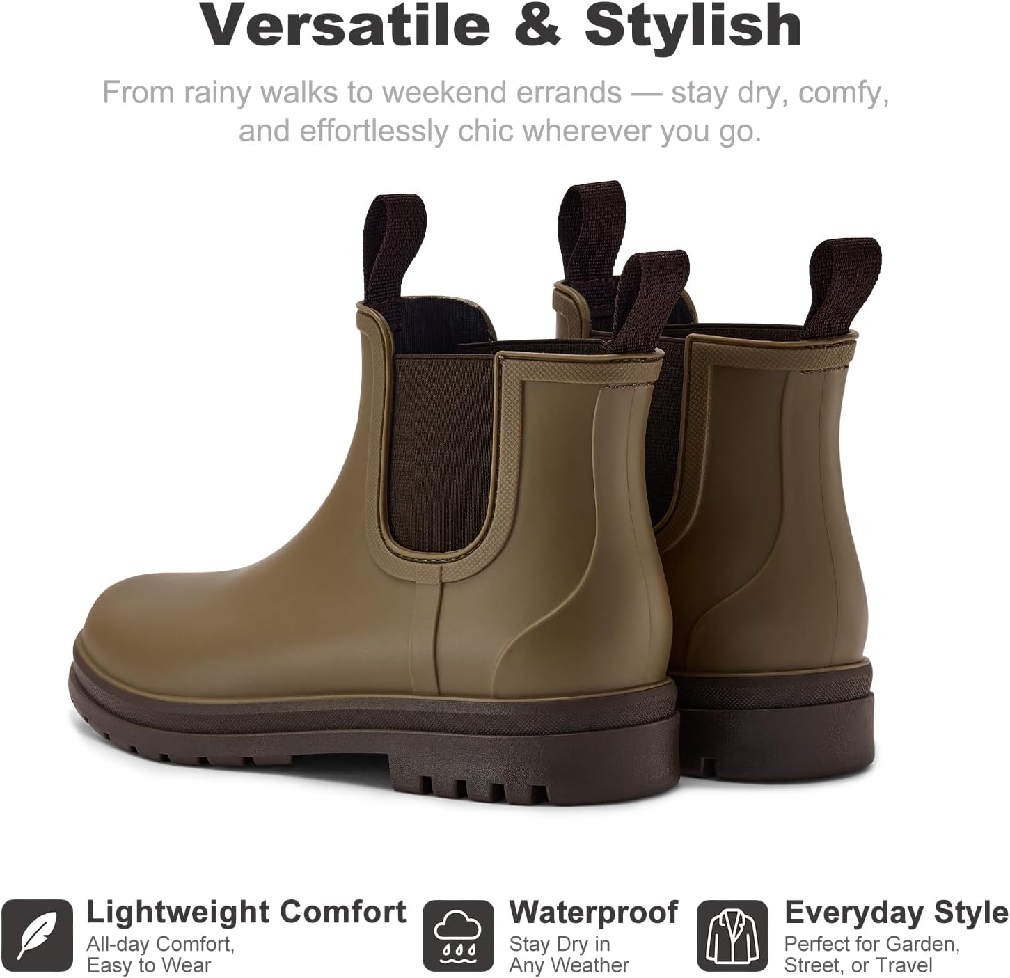 planone All-Day Comfort Short Rain Boots for Women Supportive Arch Support Chelsea Boots Fashion Waterproof Ankle Non-Slip Rubber Shoes with Removable Cushioned Insole - Image 6