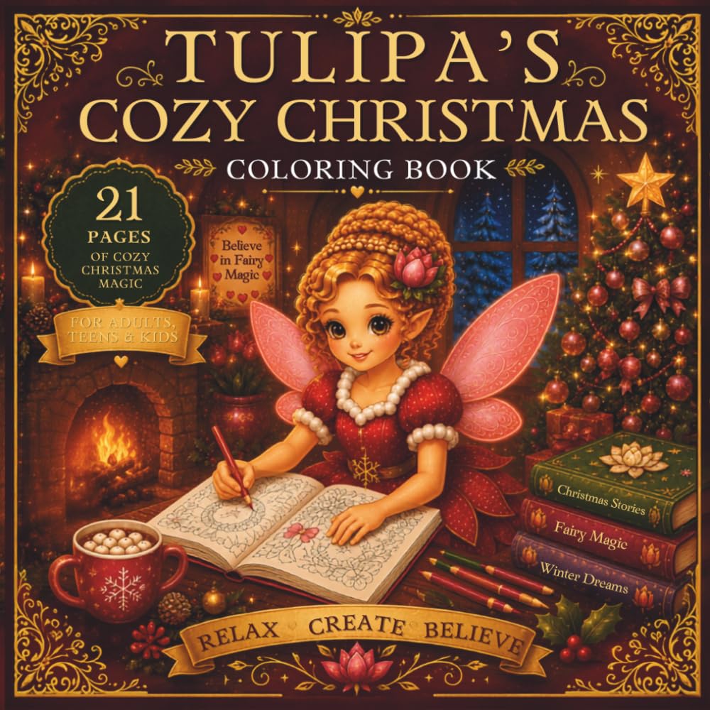 Tulipa's Cozy Christmas Coloring Book; 21 Pages of Fairy Magic , Festive Fun and Holiday Cheer for All Ages (The Tulipa Fairy Princess Adventure Series)