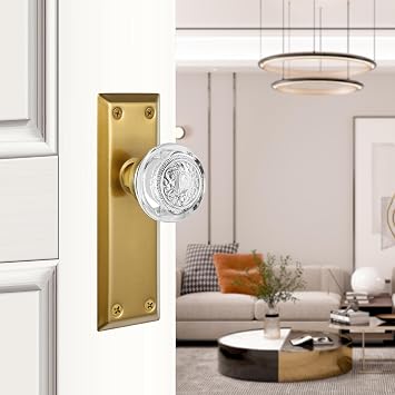 Glass Dummy Door Knobs Interior, Single-Side Crystal Dummy Door Knobs Replacement, Inactive Door Knobs for Bifold and Closet Door, Antique Brass Door Handles,2 Pack