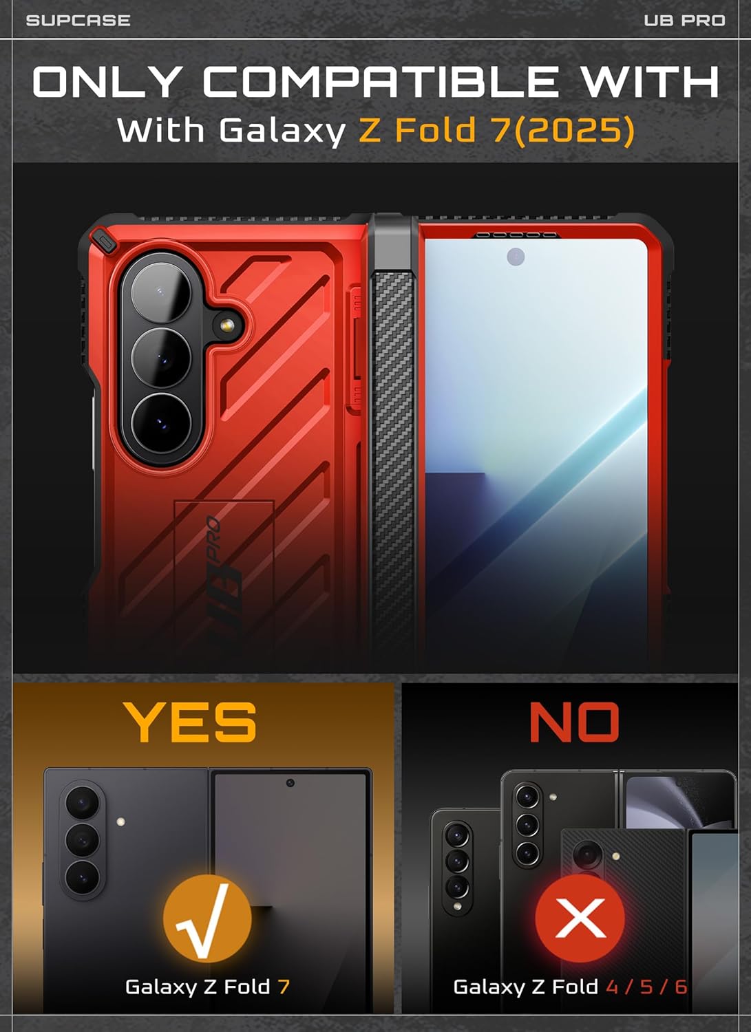 SUPCASE for Samsung Galaxy Z Fold 7 Case with Kickstand (UB Pro), [Built-in Tempered Glass Screen Protector] [Hinge Coverage] [Military-Grade Protection] Full-Body Heavy-Duty Rugged Phone Case, Ruddy