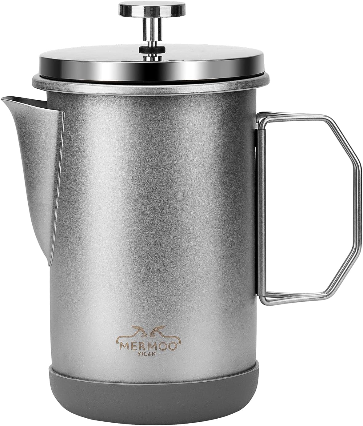 MERMOO YILAN Stainless Steel French Press Coffee Maker Manual Milk Frother 32oz for 4-6 Cup, Foldable Handle, Insulated Coffee Press Portable for Camping, Home Use (Silver)