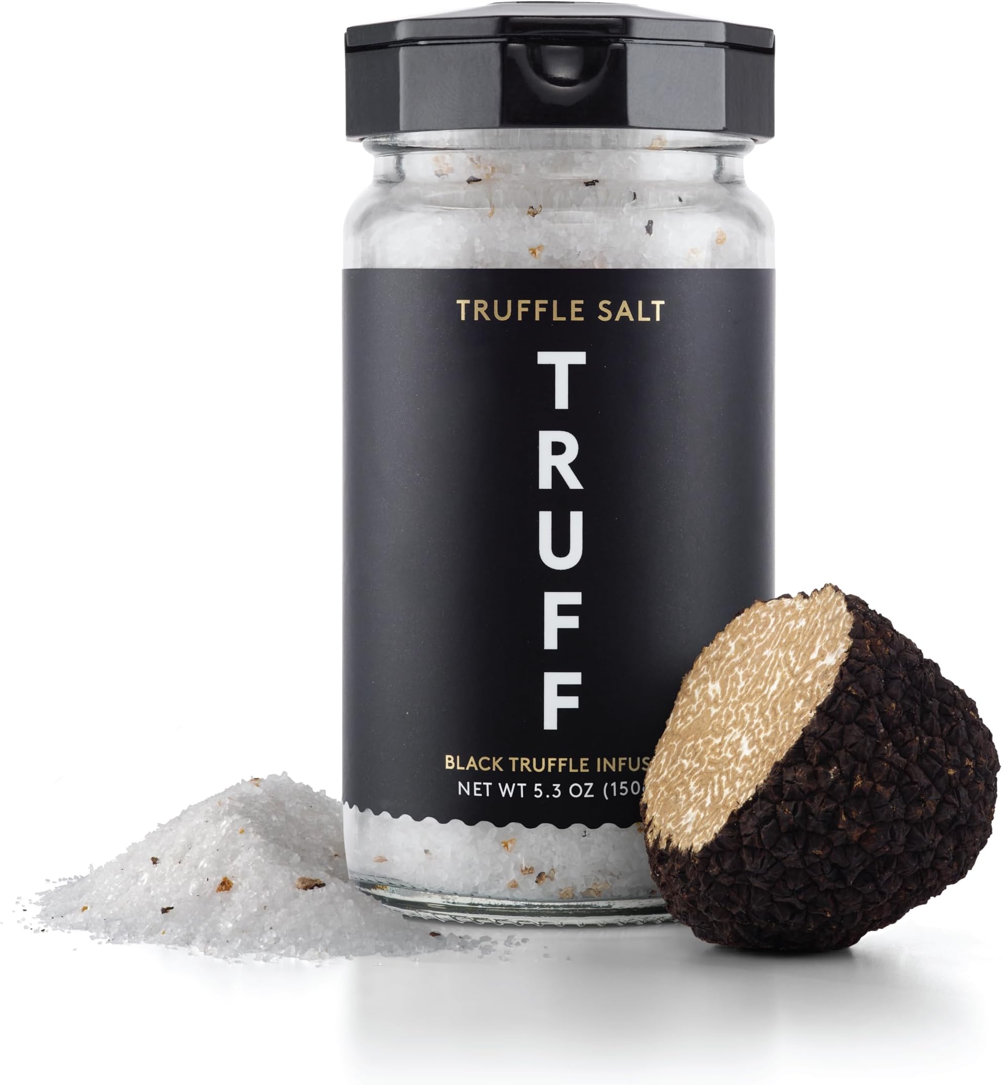TRUFF Black Truffle Salt, Fine and Coarse Sea Salt, Dried Black Summer Truffles, Specialty Seasoning for A Truly Aromatic Flavor Experience, For the Finest Steaks or Unique Everyday Popcorn (5.3 oz)