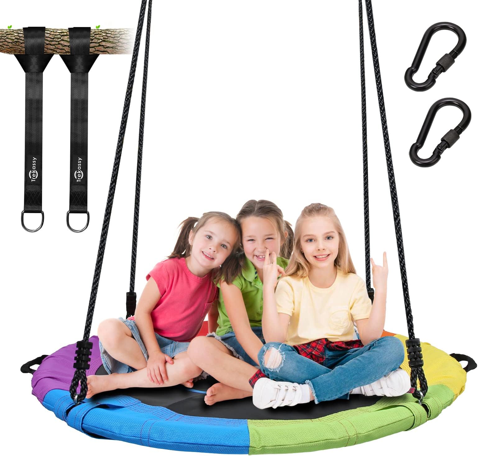 Trekassy 660lb Saucer Tree Swing for Kids Adults 40 Inch Waterproof Frame , 2 Tree Hanging Straps