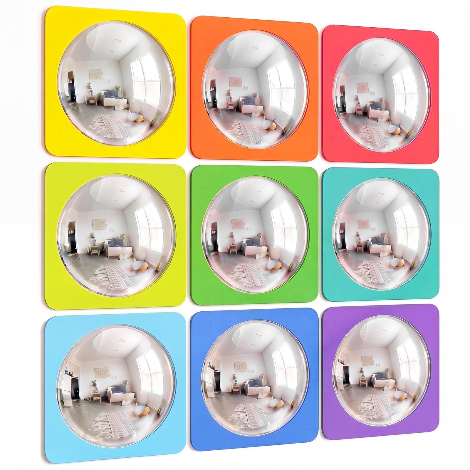 Geiserailie 9 Pcs Acrylic Sensory Wall Bubble Mirror Color - kids room decor | Mubboo