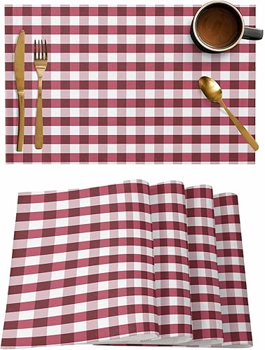 Vista 839 de Juego de 6 manteles individuales rojos para el día de San Valentín, diseño de corazón de San Valentín, resistentes al calor, lavables, manteles