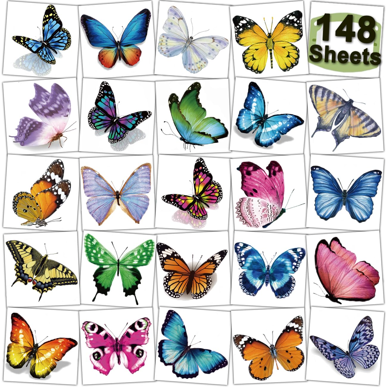 CHARLENT 148 Individually Sheets Butterfly Temporary Tattoos for Girls Women - 3D Realistic Butterfly Tattoos for Kids Birthday Party Favors Goodie