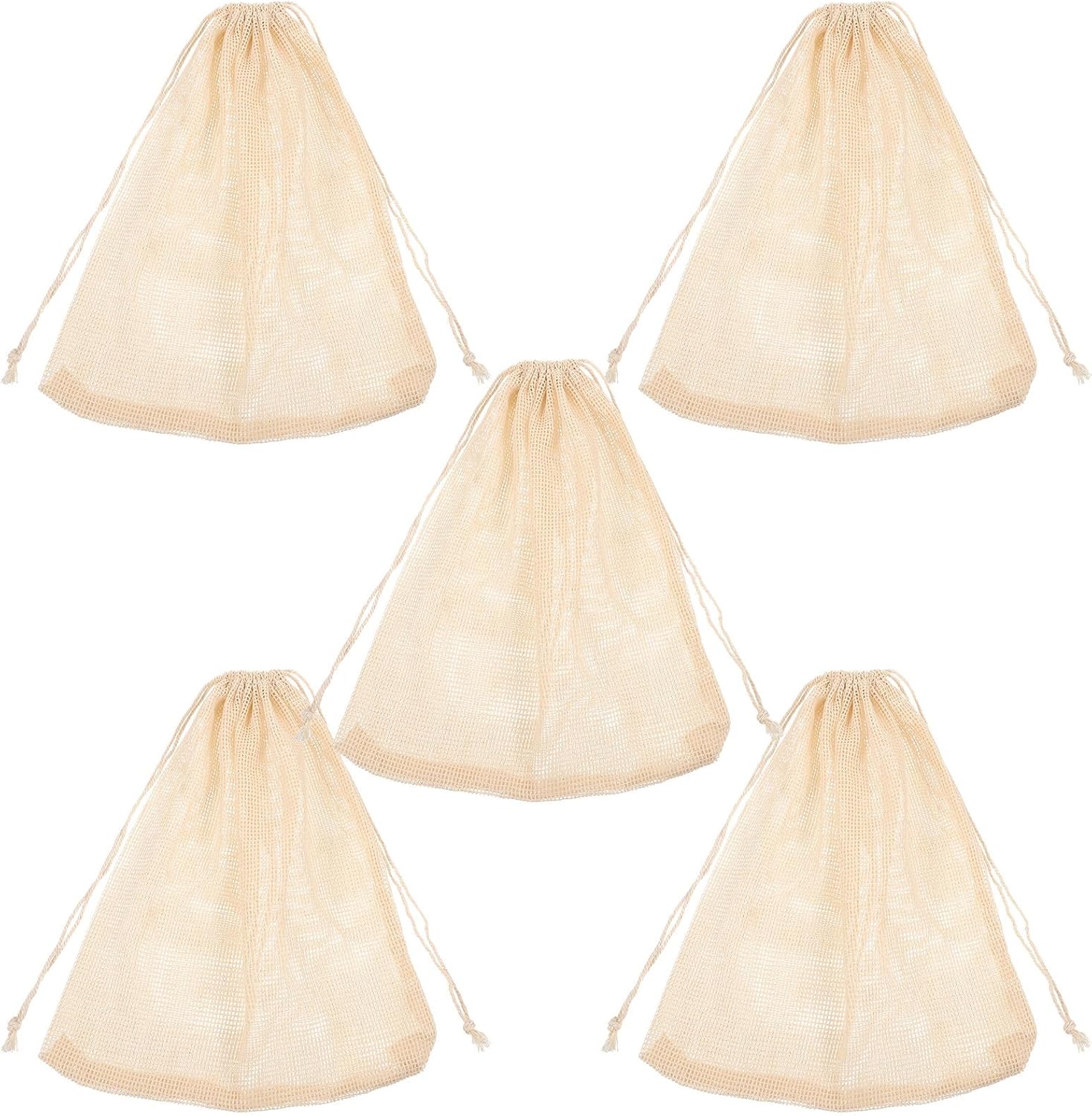ULTECHNOVO 5pcs Reusable Cotton Mesh Seafood Boil Bags with Drawstring Closure and Enhanced Strength for Steaming Lobster and Fruits in Kitchen Use, 11.8x15.75 Inches